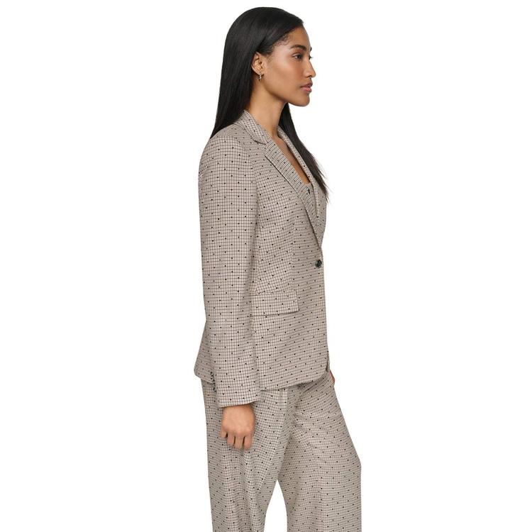 Womens DKNY Long Sleeve Embellished Houndstooth Blazer