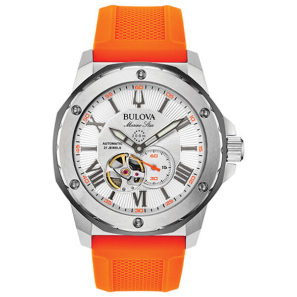Mens Bulova Marine Star Orange Silicone Strap Watch - 98A226 - image 