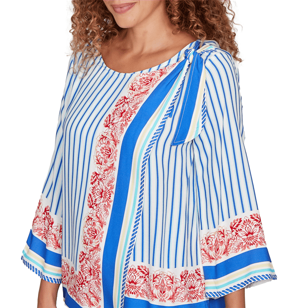 Womens Ruby Rd. Set Sail 3/4 Sleeve Stripe Scarf Blouse