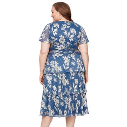 Plus Size SLNY Short Sleeve Tiered Foil Floral Midi Dress