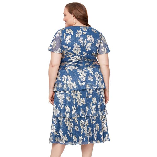 Plus Size SLNY Short Sleeve Tiered Foil Floral Midi Dress