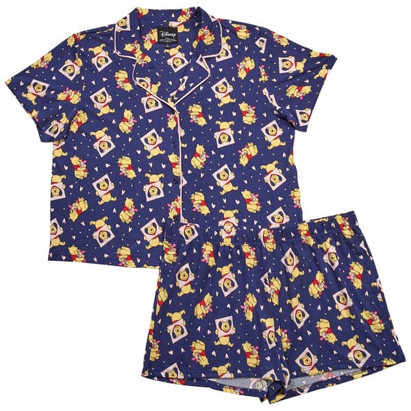 Juniors Disney Winnie The Pooh Pajama Set with Shorts - image 