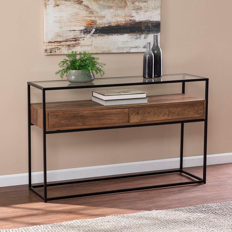 Southern Enterprises Olivern Glass-Top Console Table w/ Storage