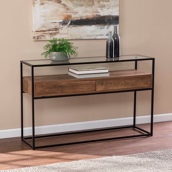 Southern Enterprises Olivern Glass-Top Console Table w/ Storage