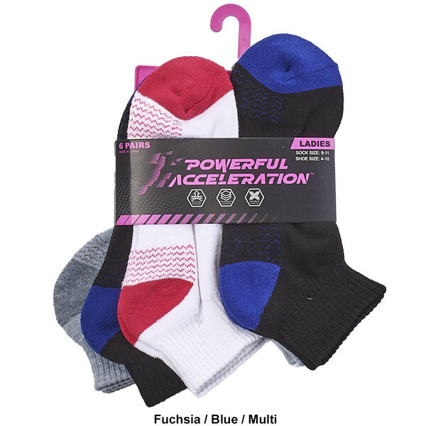 Womens Powerful Acceleration 6pk. Cushioned Stripe Quarter Socks