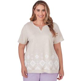 Plus Size Alfred Dunner Garden Party Embroider Diamond Border Top