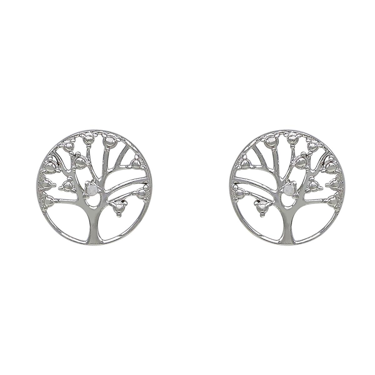 Gianni Argento Silver Diamond Accent Tree of Life Stud...