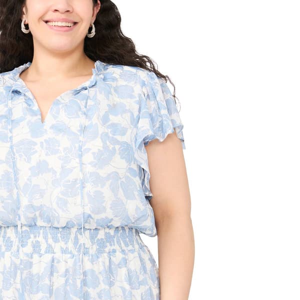 Plus Size MSK Ruffle Sleeve Smock Waist Floral Tiered Midi Dress