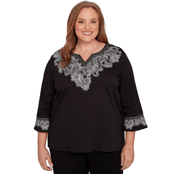 Plus Size Alfred Dunner Barcelona Embroidered Scroll Accent Soft