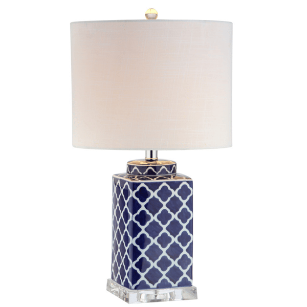 HomeRoots 23in. Navy Blue & White Geometric Table Lamp - image 