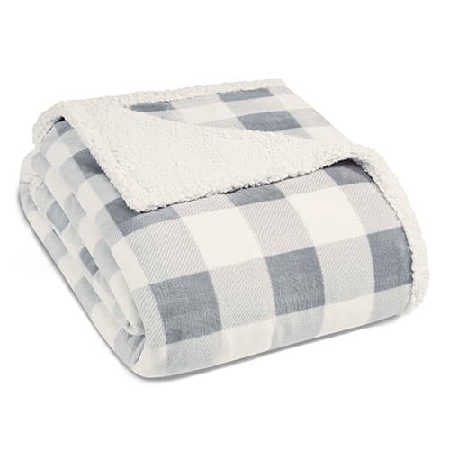 Eddie Bauer Mountain Plaid Chrome Sherpa Blanket - image 