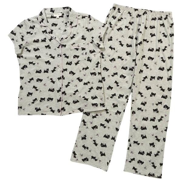 Womens Laura Ashley&#40;R&#41; Short Sleeve Notch Collar Pajama Pants Set - image 