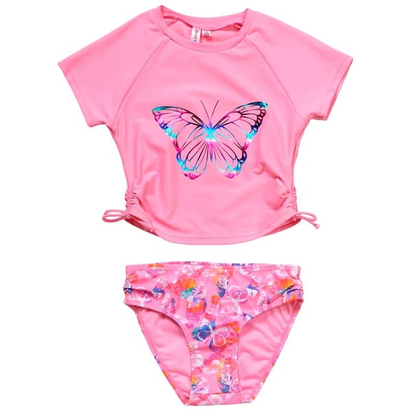 Girls &#40;7-16&#41; Limited Too&#40;tm&#41; Solid & Butterfly Rashguard Swim Set - image 