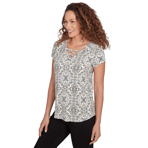 Womens Emaline Key Items Geometric Woodlands Tile Tee