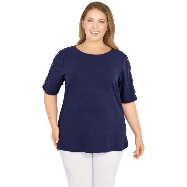 Womens Ruby Rd. Short Sleeve Ladder Sleeve Blouse - image 