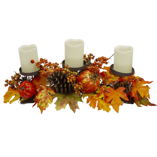 Northlight 21in. Fall Harvest Leaves & Pumpkins Candle Holder