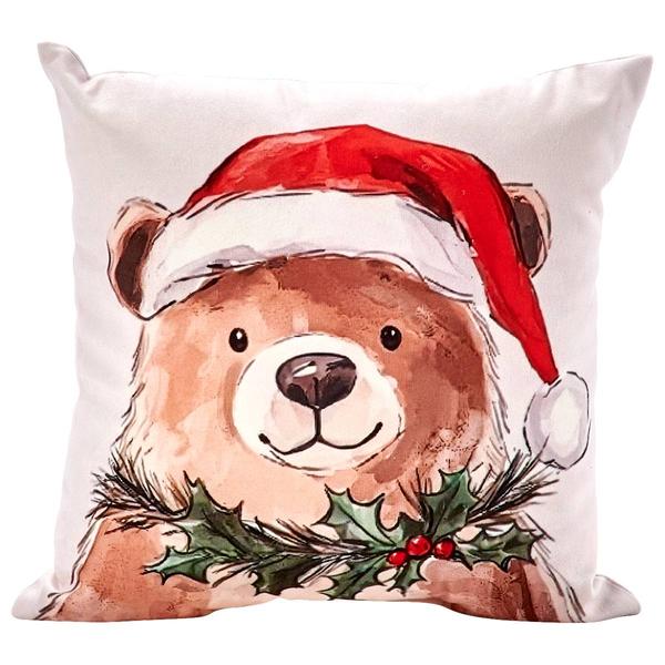 Nourison Bear with Santa Decorative Pillow - 10x10 - image 