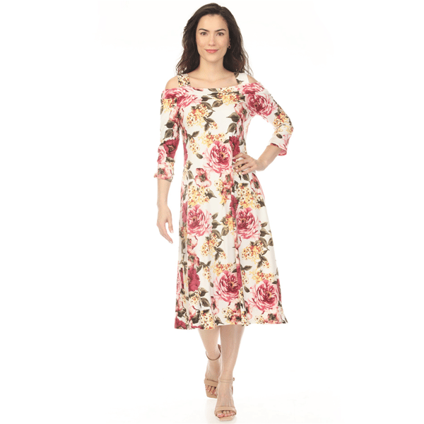 Womens White Mark Cold Shoulder 3/4 Sleeve Dress - image 