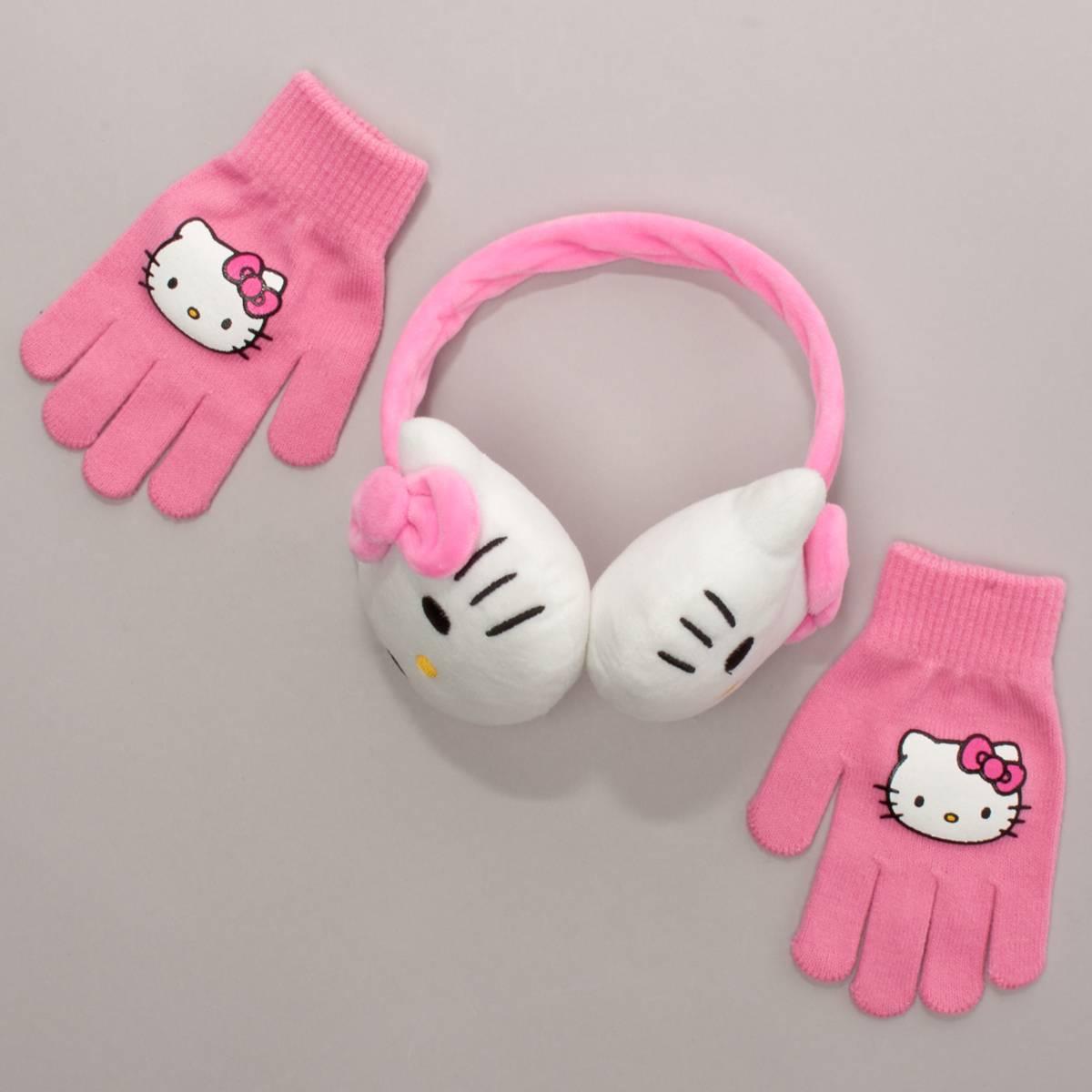 Girls Hello Kitty 3D Plush Earmuffs w/ Gloves