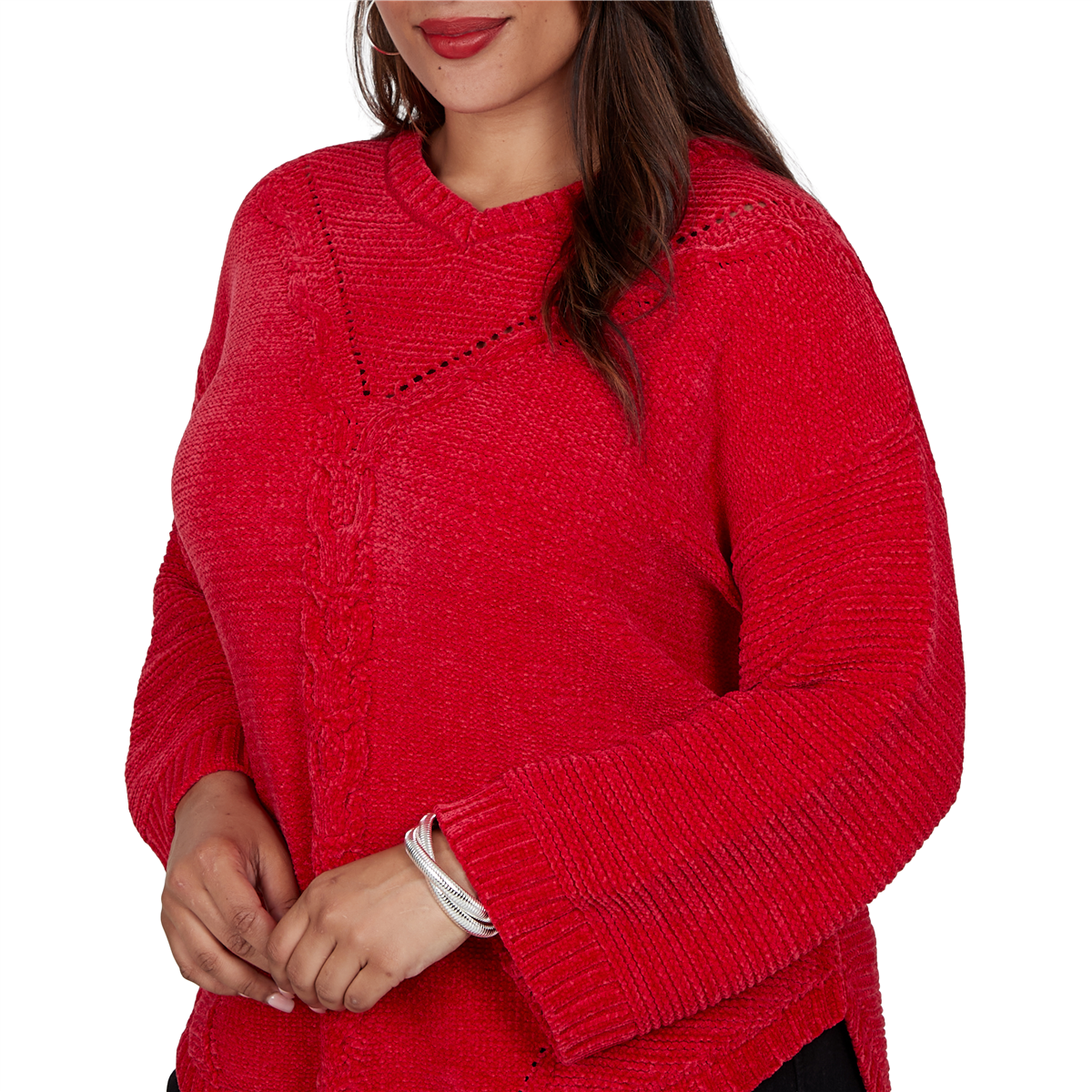 Plus Size Ruby Rd. Mysterious Romance Chenille V-Neck Sweater