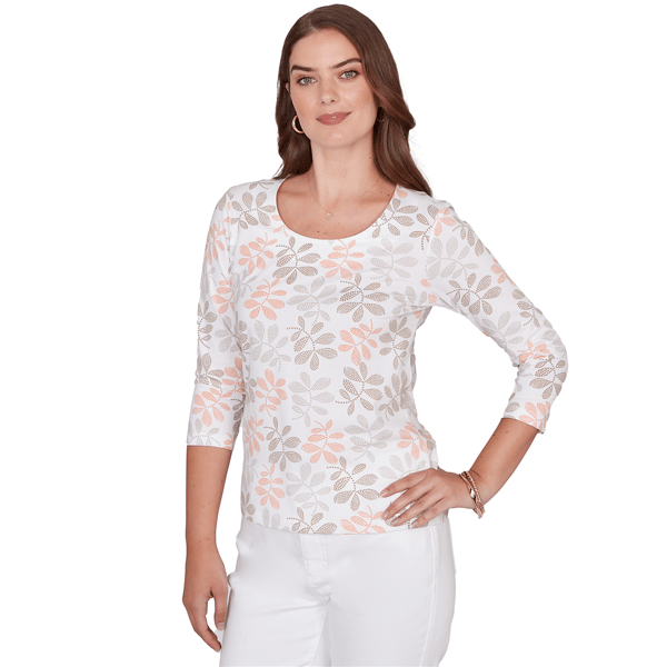 Petite Hearts of Palm Printed Essentials Leaf V Neck Blouse