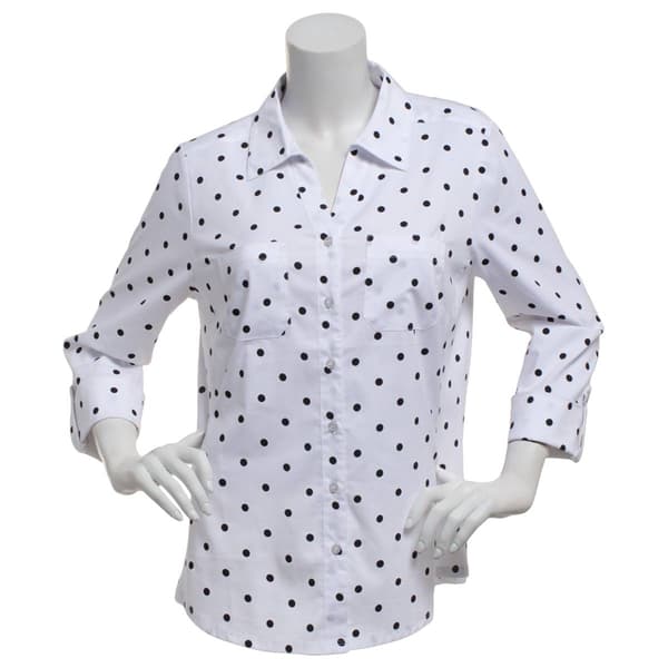 Plus Size Emily Daniels 3/4 Sleeve Dot Casual Button Down - image 