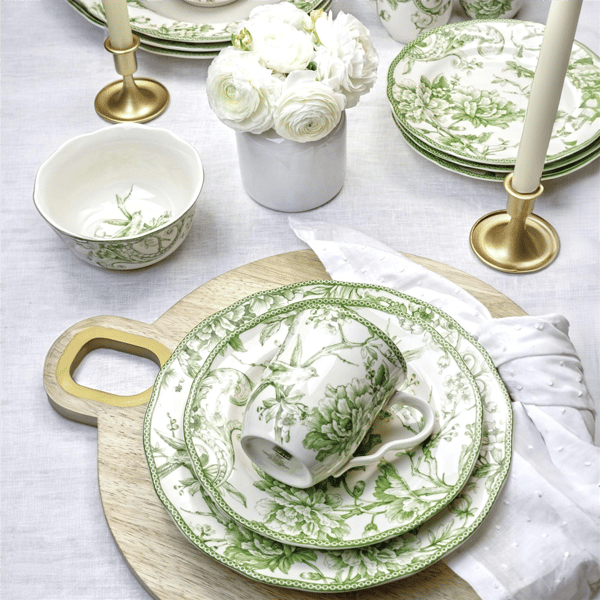 222 Fifth Adelaide Moss 16pc. Porcelain Dinnerware Set Green