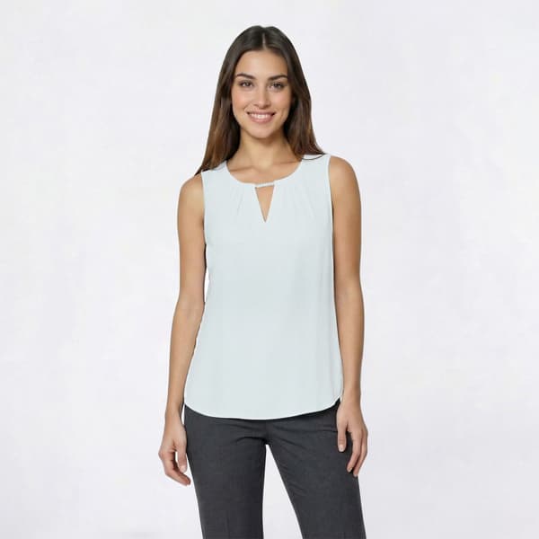 Womens Kasper Sleeveless Pearl Neck Detail Solid Blouse