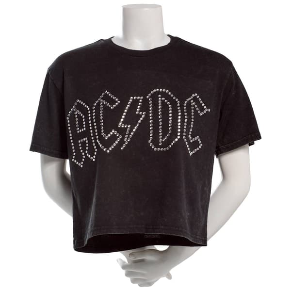 Juniors C-Life Mineral Wash AC/DC Rhinestone Cropped Tee - image 