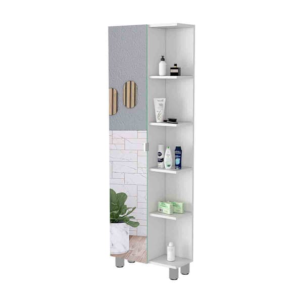 FM FURNITURE Los Angeles White Linen Cabinet w/ Mirror