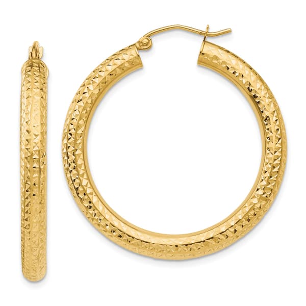 Gold Classics&#40;tm&#41; 14kt. Gold 35mm Diamond Cut Hoop Earrings - image 