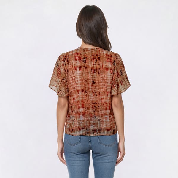 Womens Kasper Tulip Sleeve V-Neck Waved Abstract Blouse