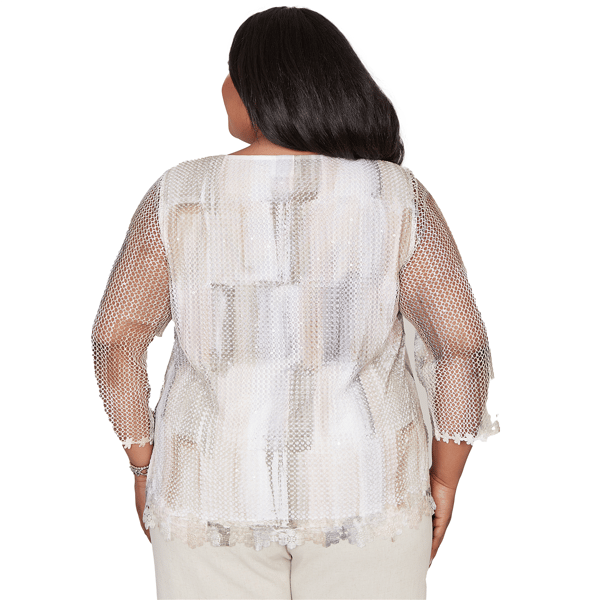 Plus Size Alfred Dunner Natural Wonder 3/4 Sleeves Mesh Blouse