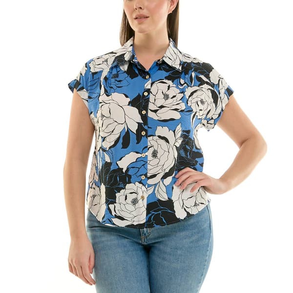 Womens Zac & Rachel Short Sleeve Printed Collared Button Down