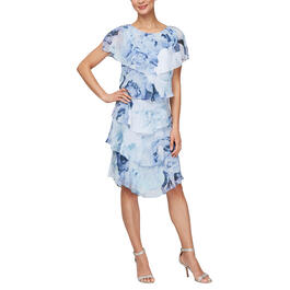 Womens SLNY Short Sleeve Print Tier Dress Shoulder Detail Dress