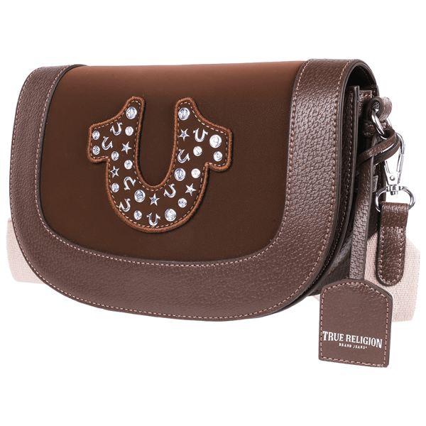 True Religion Studded Horseshoe Suede Flap Crossbody