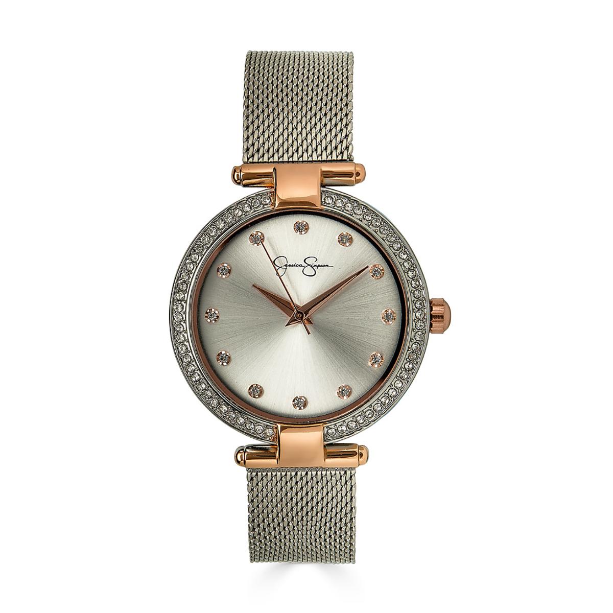 Womens Jessica Simpson Silver/Rose Crystal Mesh...