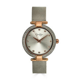 Womens Jessica Simpson Silver/Rose Crystal Mesh Watch-JS0009SL