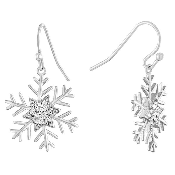 Athra Fine Silver Plated & Crystal Snowflake Drop Earrings - image 