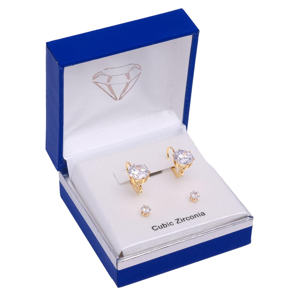 Gold-Tone Round CZ Earring Duo Set