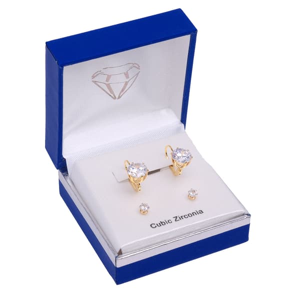 Gold-Tone Round CZ Earring Duo Set - image 