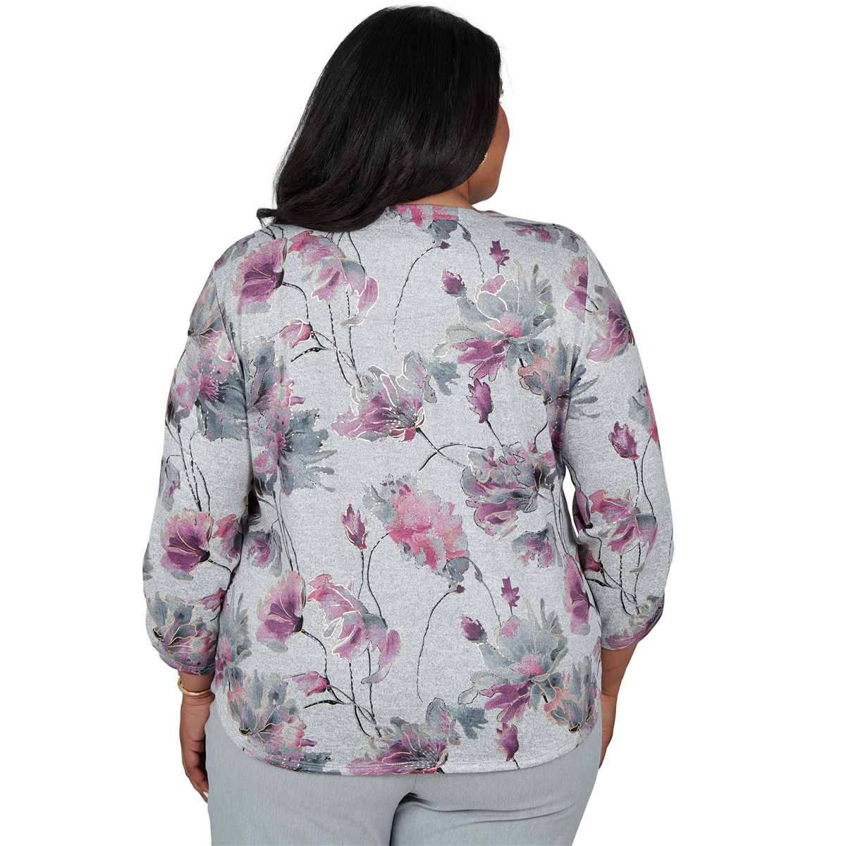 Plus Size Alfred Dunner Vail 3/4 Ruch Sleeves Floral Blouse