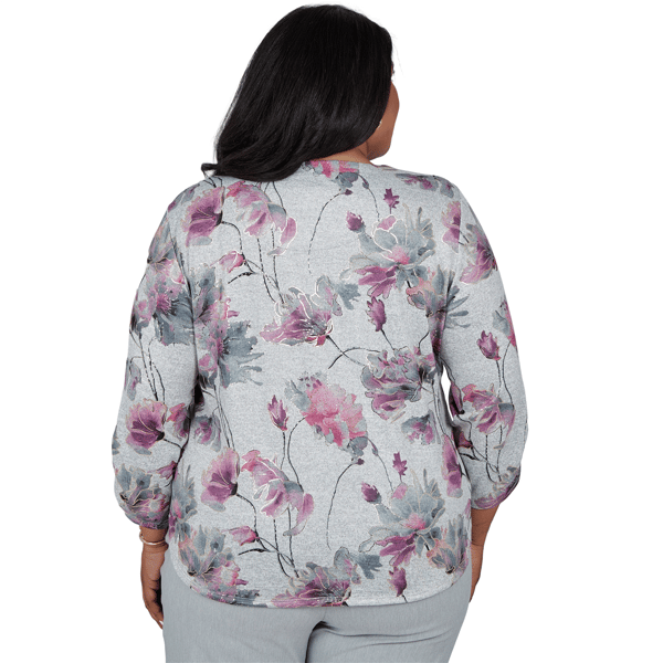 Plus Size Alfred Dunner Vail 3/4 Ruch Sleeves Floral Blouse