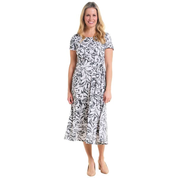 Petite Perceptions Short Sleeve Scroll Side Tie Midi Dress