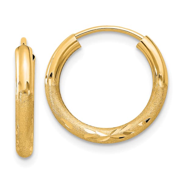 Gold Classics&#40;tm&#41; 15mm. 14kt Satin Diamond Cut Hoop Earrings - image 