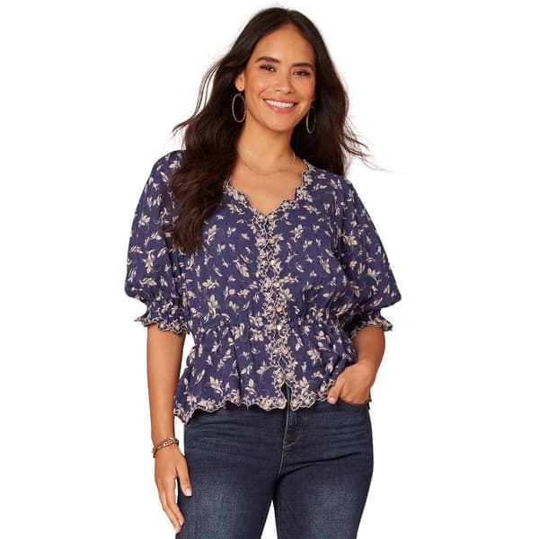 Womens Democracy Lantern Sleeve Peplum Woven Top - image 