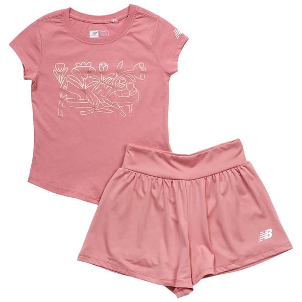 Girls &#40;7-12&#41; New Balance Floral Sneaker Tee with Shorts Set - image 
