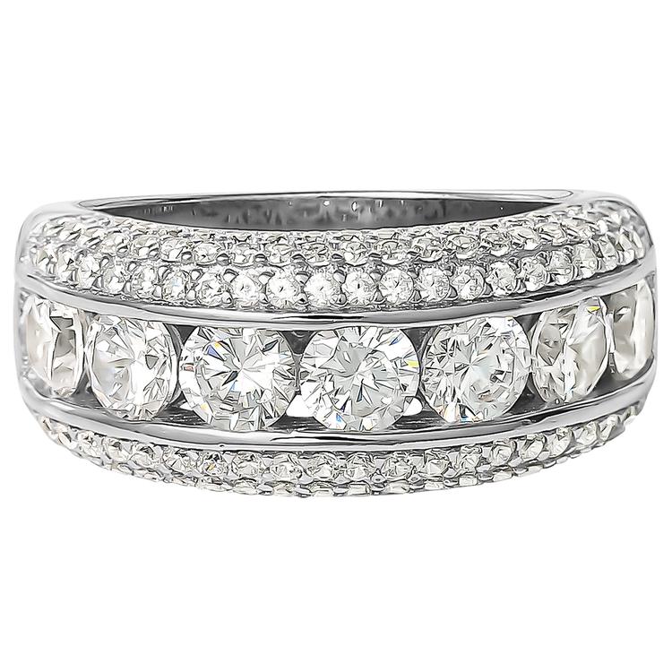 Splendere Sterling Silver 1.2mm Cubic Zirconia Eternity Band Ring
