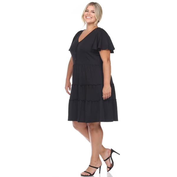 Plus Size White Mark Short Sleeve V-Neck Midi Dress