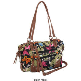 Stone Mountain Handbags Company Store  FLORAL SHOULDER BAG W/PERFORATED  LEATHER LACE TRIM